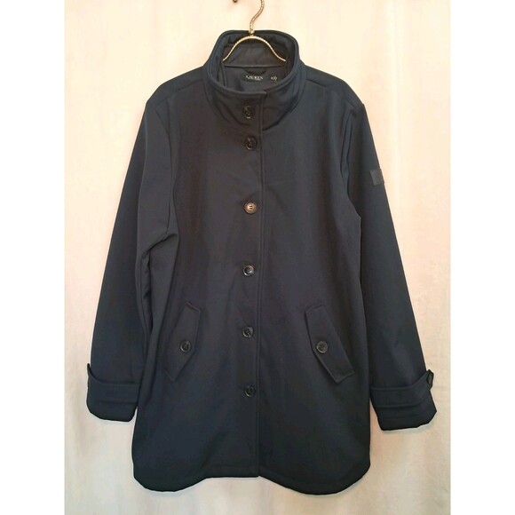 Ralph Lauren Black Label Trench Coat Navy Fleece Lined Part Quilted EUC Size XL - Picture 1 of 12